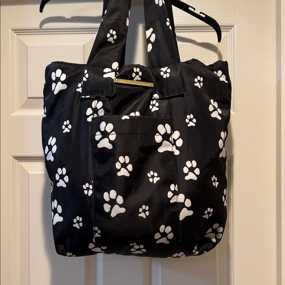BetseyJohnson Black Paw Print Tote Soft Vinyl Fun Travel Beach Handbag Playful
